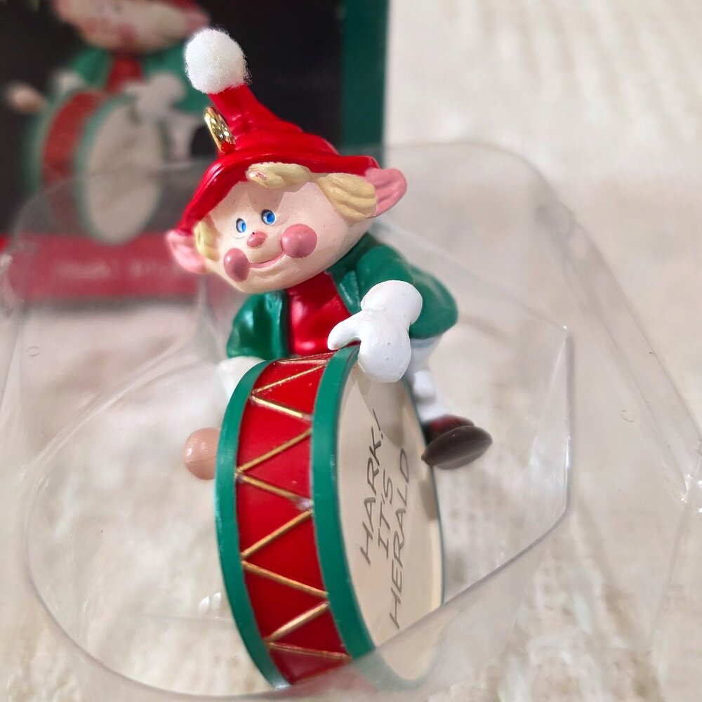 1990 Hallmark Keepsake Ornament Hark! It's Herald Elf Drum Holiday Christmas NIB